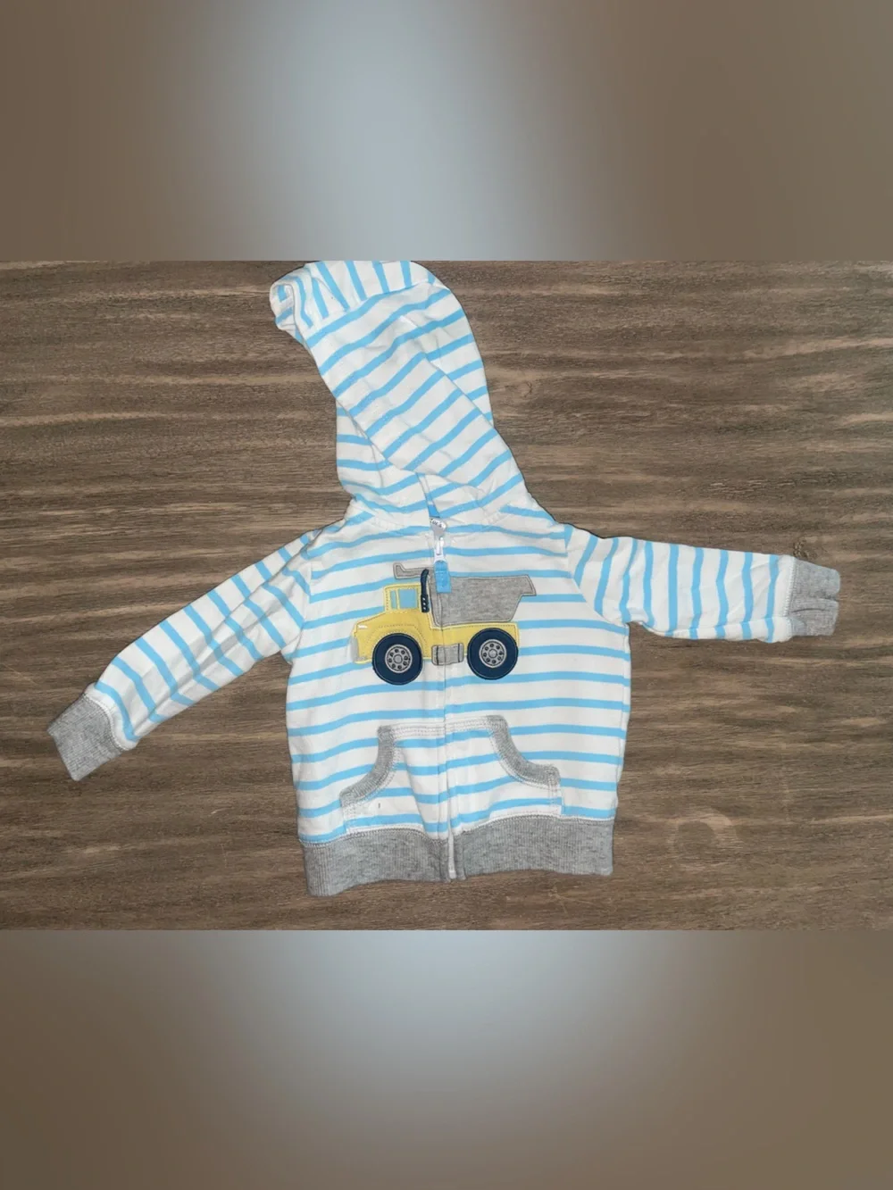 Carter's Blue & White Striped Hooded One-Piece with Yellow Truck Applique